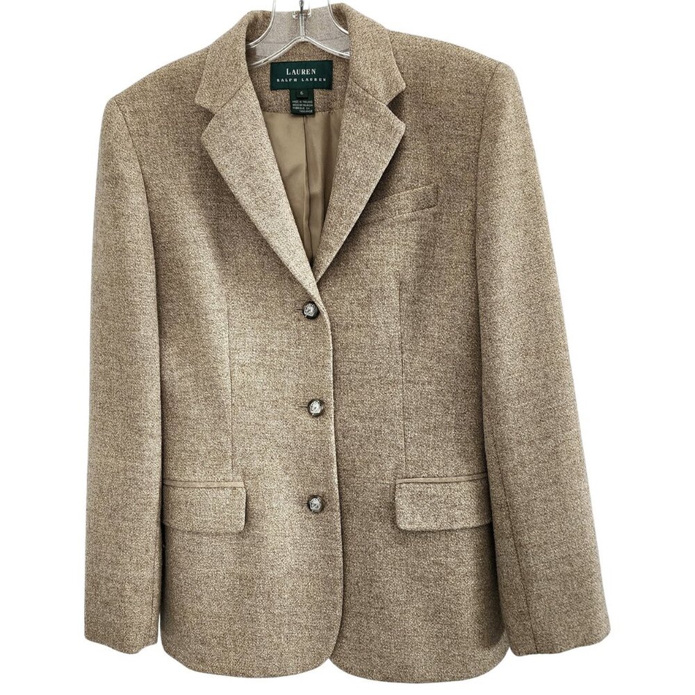 Ralph Lauren Camel Tweed Blazer Women’s 6 Classic Tailored Preppy Vintage